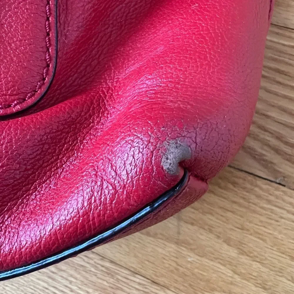 Kate Spade Allen St Raquel Satchel Red Leather Purse with Detachable Strap